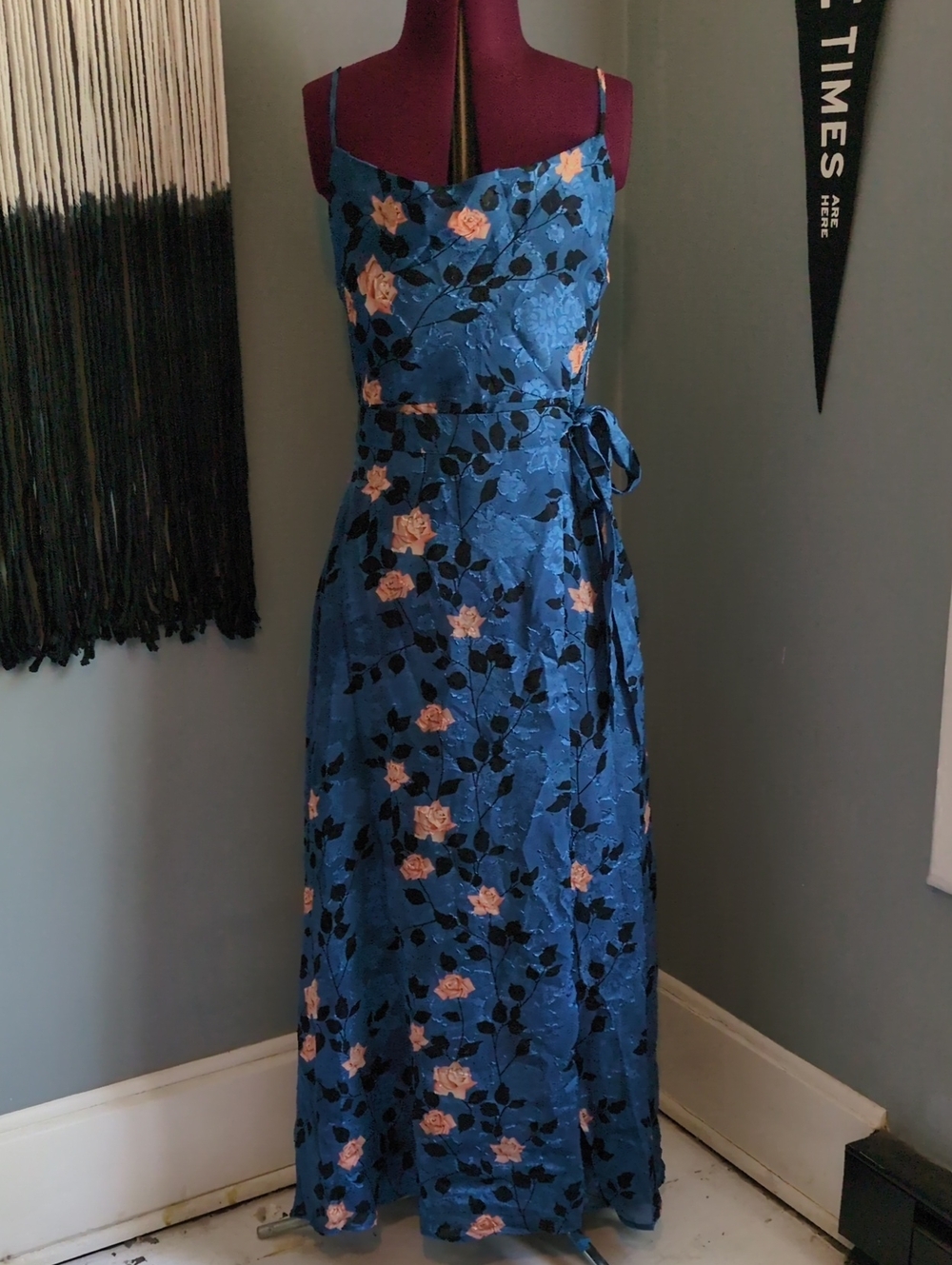 Lulu's Blue Floral Maxi Dress with Pink Roses